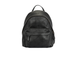 Logo Embossed Mini Backpack, Faux Leather, Black, DB, 3*